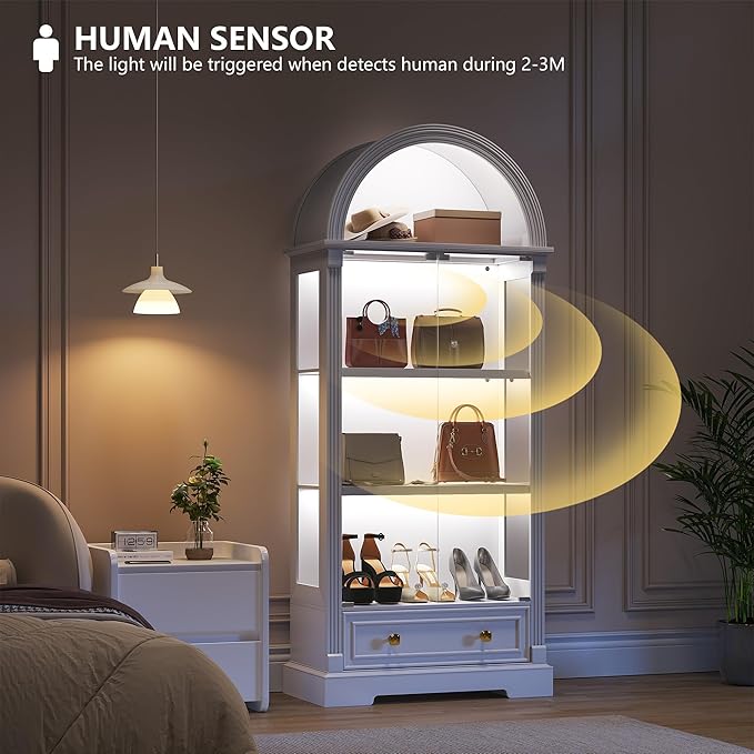 Arched Display Cabinet with Glass Doors, 4-Tier Display Case - Image 5