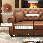 KEIKI 83" Faux Leather Chesterfield Sofa - Image 5