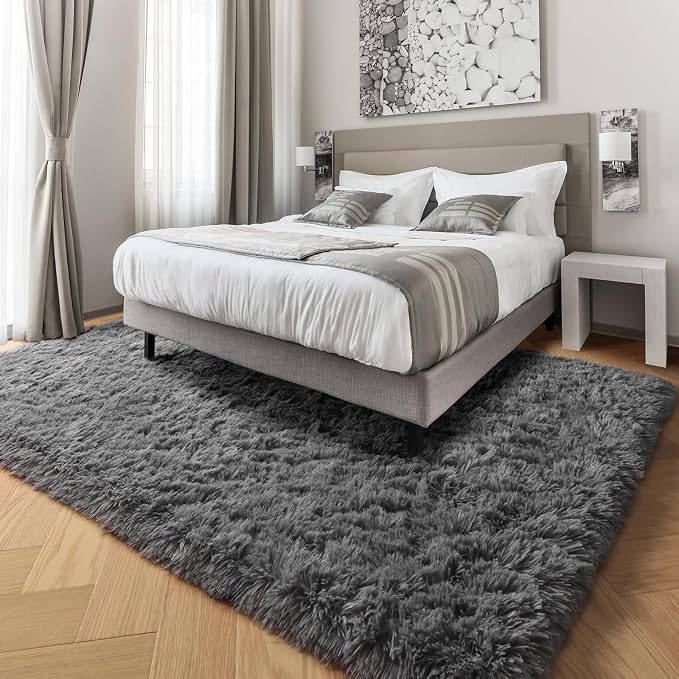 PAGISOFE Grey Area Rugs for Living Room Bedroom Rug 5x8 Rugs Soft Plush Fluffy - Image 3