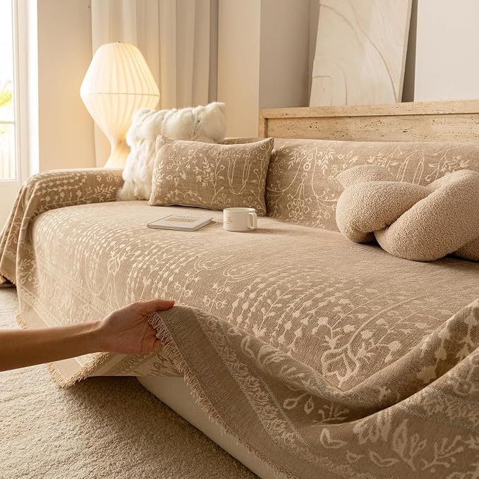 VClife Vintage Floral Boho Couch Cover, Soft Breathable Chenille Sofa Cover - Image 4