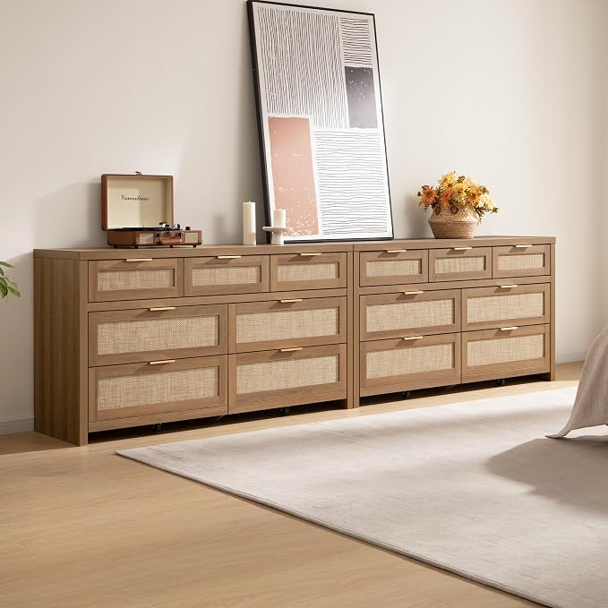 SICOTAS 7 Drawer Dressers for Bedroom Set 2, Long Rattan Dresser, Dresser TV - Image 5