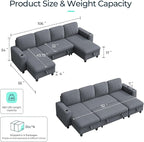 LINSY HOME Sectional Sofa with Pull Out Bed, 4 Seats Corduroy Reversible - Image 2