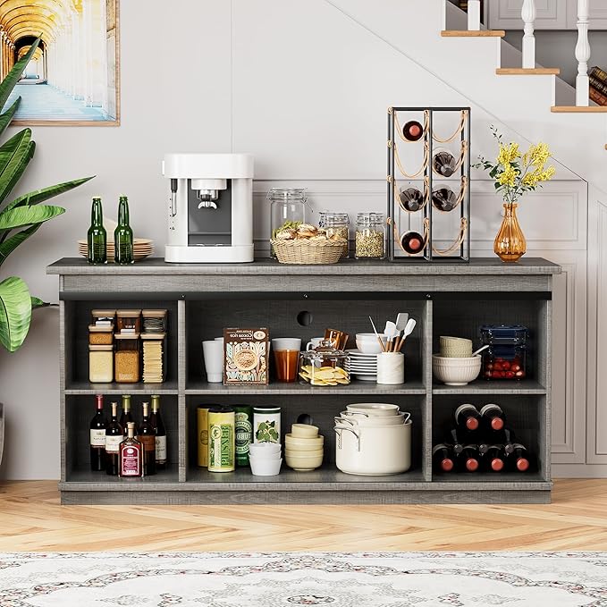 Shahoo Farmhouse Sideboard Buffet Cabinet, Coffee Bar Storage - Image 5