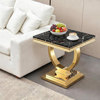 Henf Marble End Table Modern Black Faux Marble Sofa Side Table - Image 4