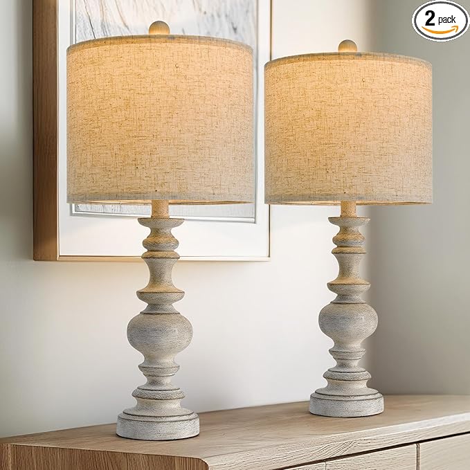 BOBOMOMO 24" Farmhouse Retro Table Lamp Set of 2, Traditional Resin Lamps by BOBOMOMO