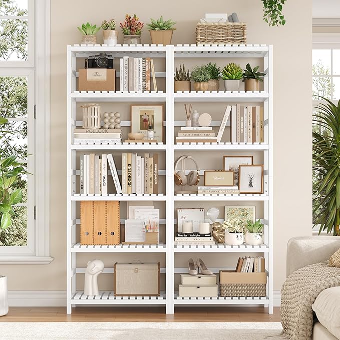 FOTOSOK 6-Tier Bamboo Shelf, Bamboo Bookcase - Image 5