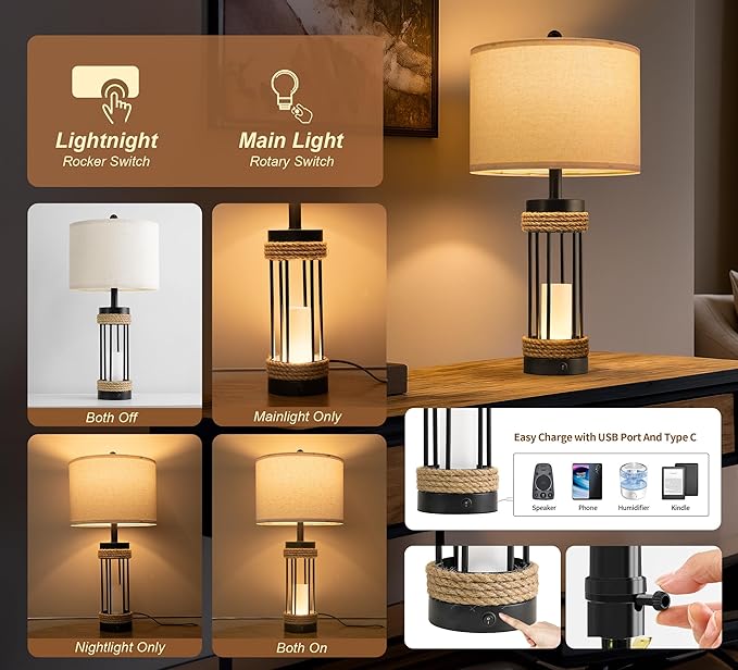 OYEARS 25" Table Lamps Set of 2 - Image 3