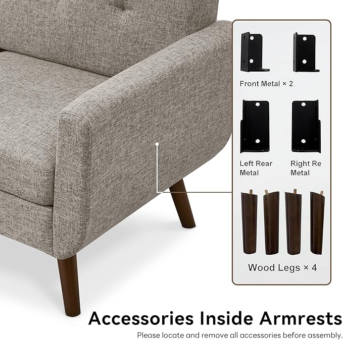 Tbfit 56" W Loveseat Sofa, Mid Century Modern Decor Love Seat Couches - Image 9