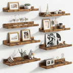 Floating Picture Ledge Shelves Set of 8, 16 Inch Solid Wood Wall Shelves by FLYJOE