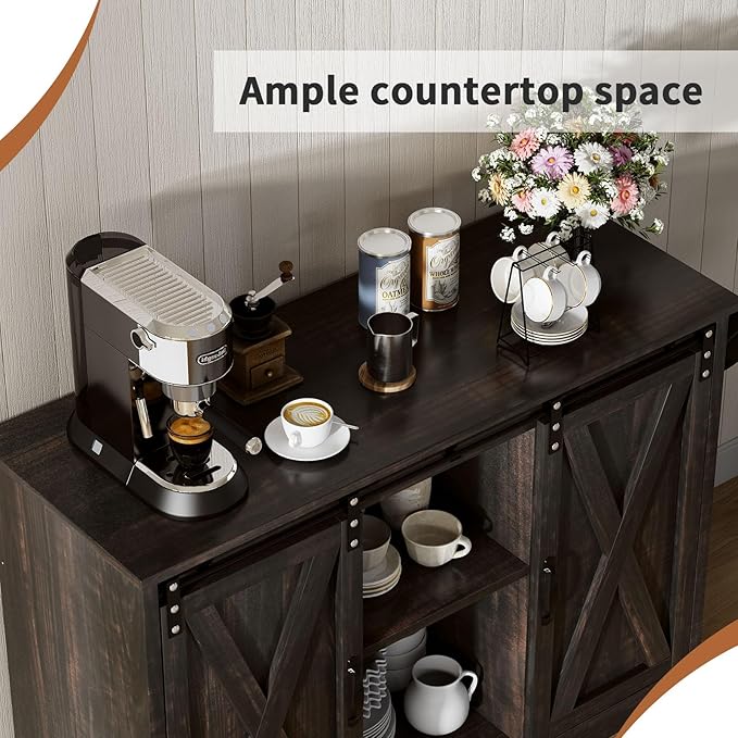 4 EVER WINNER 42" Farmhouse Coffee Bar Cabinet, Buffet Cabinet - Image 4