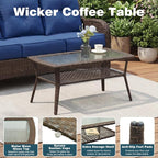 Patio Furniture Set, High Back Rattan Sofa & Swivel Rocker Chairs, Weather - Image 9