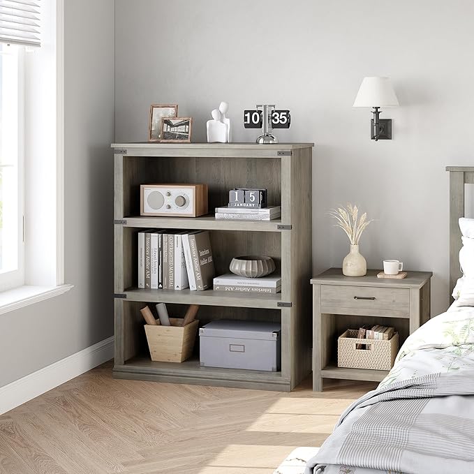GarveeHome 3 Tier Farmhouse Bookcase, 39.9 in Tall Book Shelf - Image 3