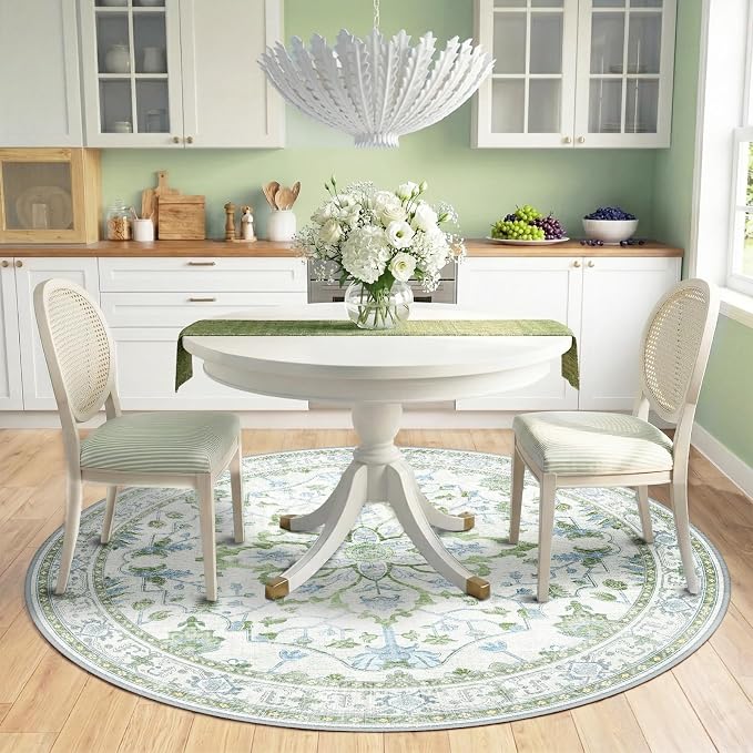 RELEANY Area Rugs Round 6ft Washable Non-Slip, Floral Vintage Distress Print - Image 2