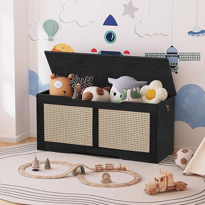HOOBRO Storage Bench, 43.3" Toy Box, Rattan-Like Storage Chest, Sturdy Entryway - Image 2