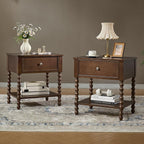 AMERLIFE 24" Walnut Nightstand Set of 2, Vintage Bedside Table - Image 9
