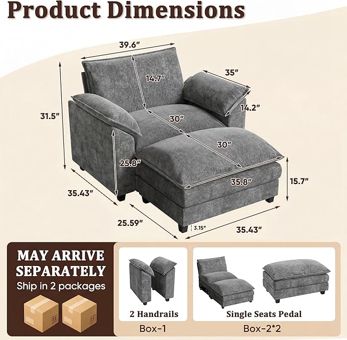 JUMMICO 40" Chaise Lounge Chair - Image 2