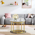 aboxoo Gold Nesting Coffee Table Set of 2, Small Glass Round Nesting Tables - Image 9