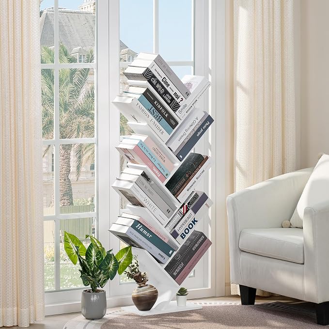 SHEEPAM 10 Tier Tree Book Shelf, Floor Standing Wood Bookshelf - Image 8