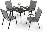 Pamapic Outdoor Dining Sets for 4, Square Steel Slat Table - Image 2