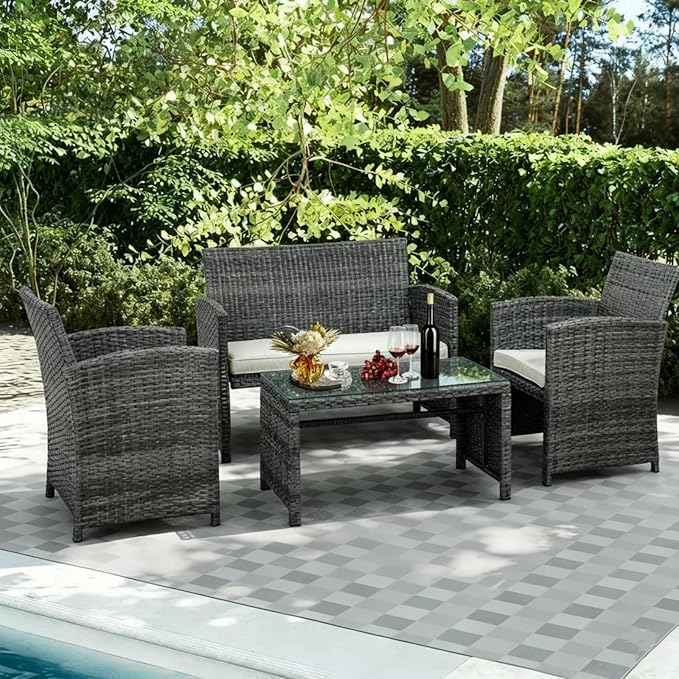 JAMFLY 4 Piece Outdoor Patio Furniture Set, Outdoor Wicker Rattan Chairs - Image 3