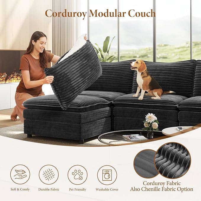 Vesgantti 142" U Shaped Sectional Cloud Couch, Large Cloud Modular Sectional - Image 6