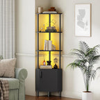 HOOBRO Corner Cabinet with LED Light, Corner Shelf Stand with Storage and Doors - Image 3