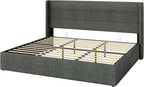 Allewie King Size Lift Up Storage Bed, Modern Wingback Headboard, Hydraulic - Image 9