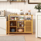 Giantex Bamboo Bathroom Storage Cabinet, 2-Door Storage Organizer - Image 8