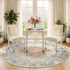 RELEANY Area Rugs Round 5ft Washable Non-Slip, Floral Vintage Distress Print - Image 2
