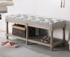 Farmhouse Storage Bench Wooden Entryway Upholstered Tufted Ottoman Bench - Image 3
