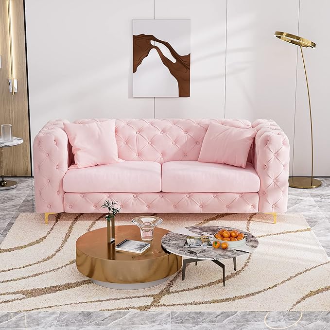DAMAIFROM 75" Sofa Couch Mid Century Modern Velvet Couch Tufted Button Sofa - Image 3