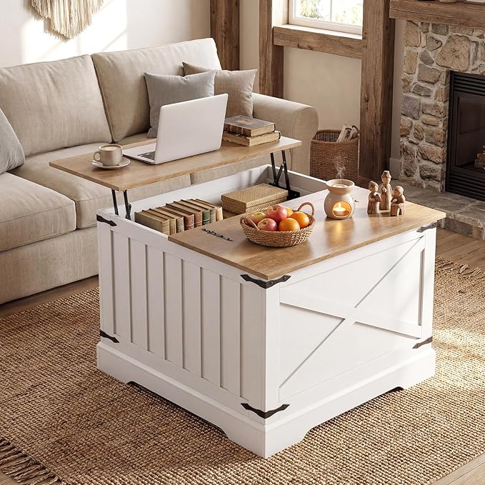 Giantex Farmhouse Lift Top Coffee Table, 31.5" Square Wood Center Table by Giantex