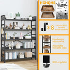 HCHQHS 5 Tier Bookshelf, Adjustable Industrial Bookcase, Vertical Tall Book - Image 5