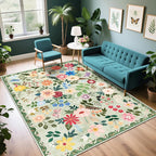 Area Rug Living Room Rugs: Floral 5x7 Washable Rug Vintage Soft Boho Non-Slip by PLHXFRSoftAreaRugs
