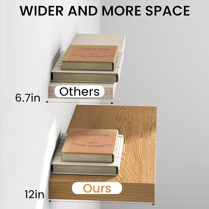 40Inch Oak Floating Shelves for Wall, 12 Inch Deep Shelves for Bedroom - Image 5
