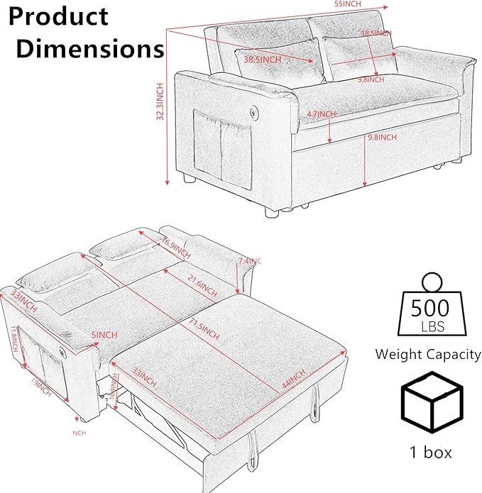 55.5" Small Sleeper Sofa Couch - Image 3