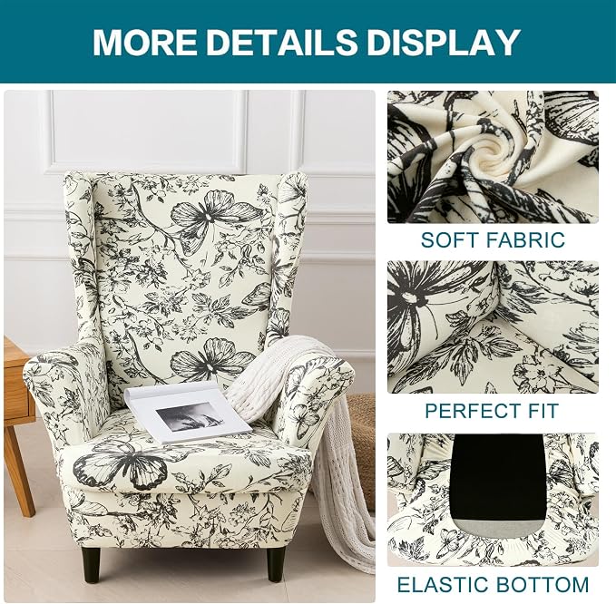 KRFOONN Velvet Wing Chair Slipcovers 2 Piece Stretch Printed Wingback Chair - Image 3