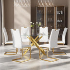 7-Piece Dining Table Set for 6, Modern Rectangular Glass Table - Image 3
