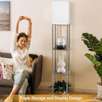 Floor Lamp with Shelves for Living Room Oak Gray, Shelf Floor Lamp with 3 CCT - Image 9