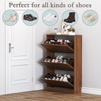 BORNOON Shoe Cabinet with 3 Flip Drawers, Slim Narrow Shoe Storage Cabinet - Image 4