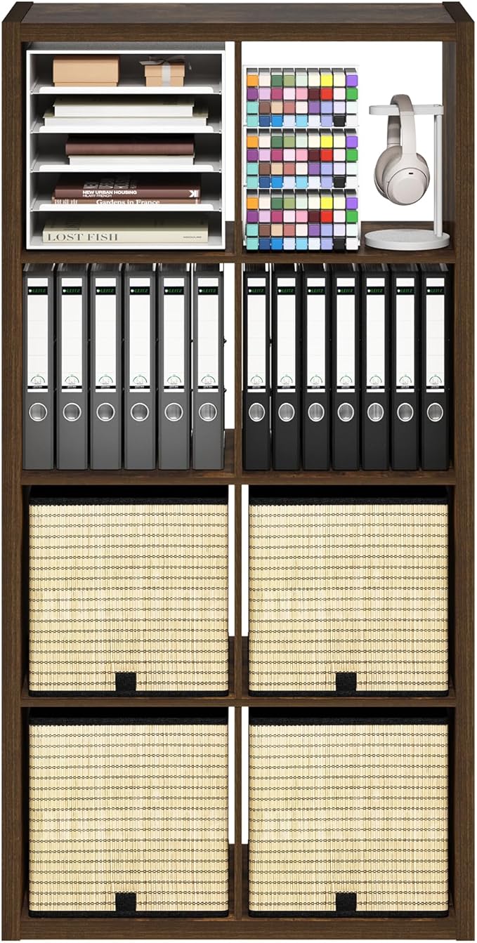Furinno Cubicle Book Shelf, 8-Cube Bookshelf, Extra Thick Frame Horizontally & - Image 9
