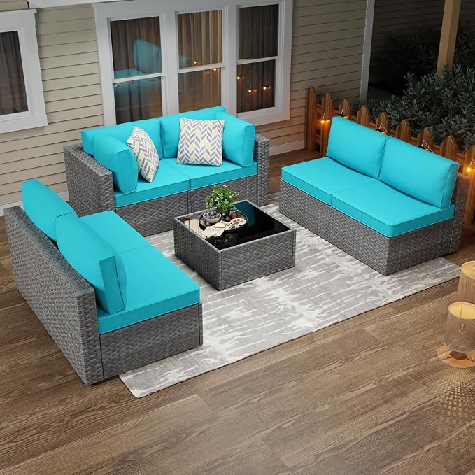 JAMFLY 7-Piece Outdoor Patio Furniture Set, Modular PE Rattan Sectional Sofa - Image 7