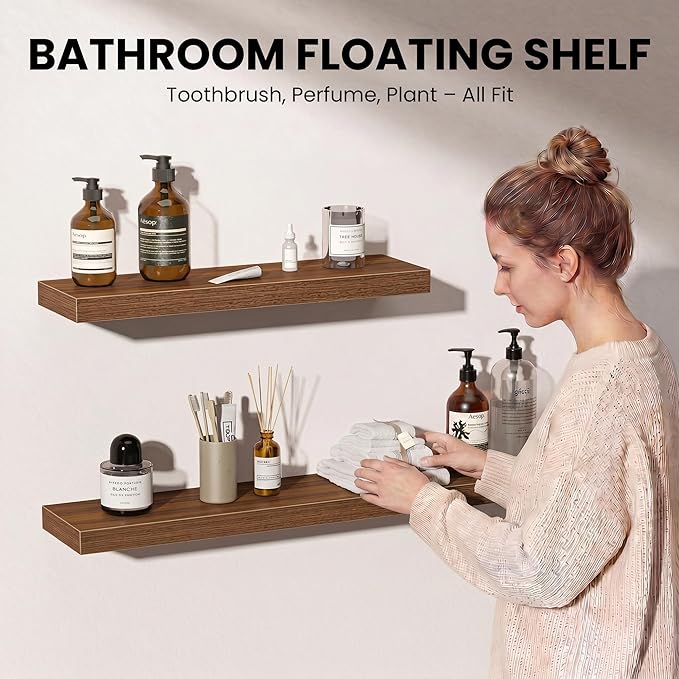 Fun Memories Floating Shelves for Wall, 24 Inch Set of 2 Rustic Wood Wall - Image 3