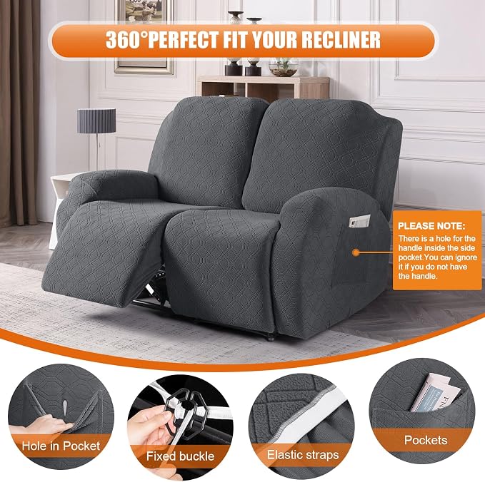 VANSOFY Oversized Recliner Cover, 2-Pieces Stretch Reclining Couch Cover - Image 5