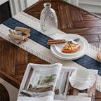 Macrame Table Runner Cream Beige and Blue Boho Table Runners - Image 4
