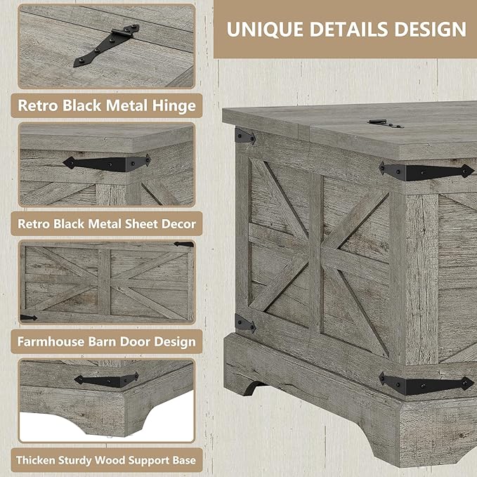 Furnideco Farmhouse Lift Top Coffee Table, Square Wood Center Table - Image 6