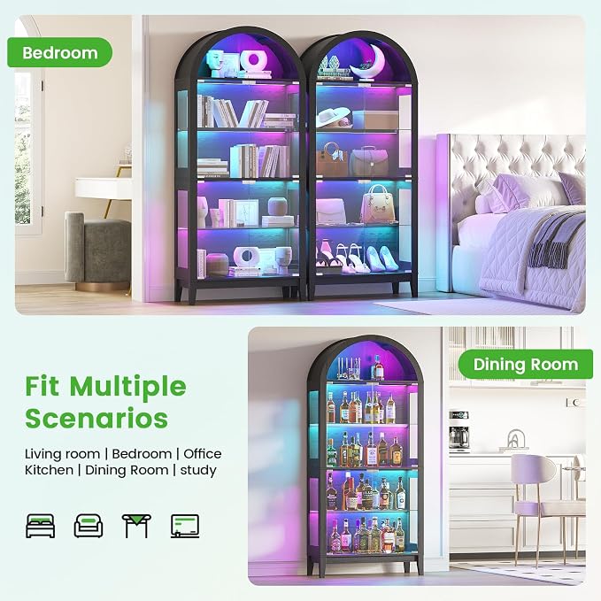 HNEBC Arched Book Shelf with Glass Doors, LED Bookcase with RGB Lights - Image 8
