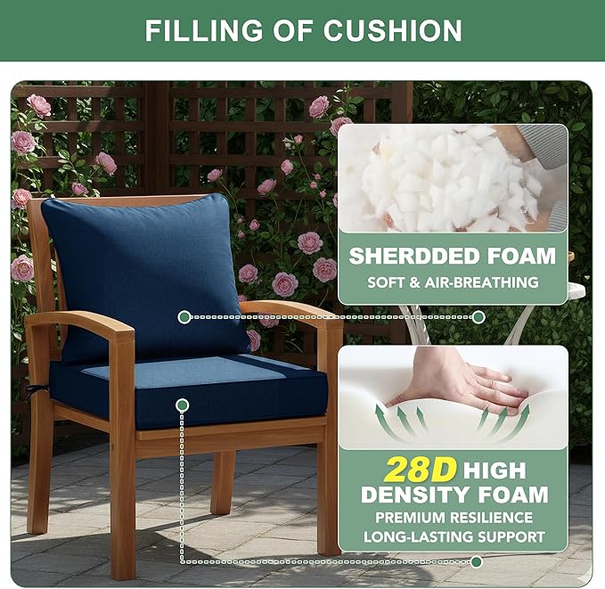 Summsun Outdoor Chair Cushions, Faux Linen Backrest and Deep Seat Cushion Set - Image 6