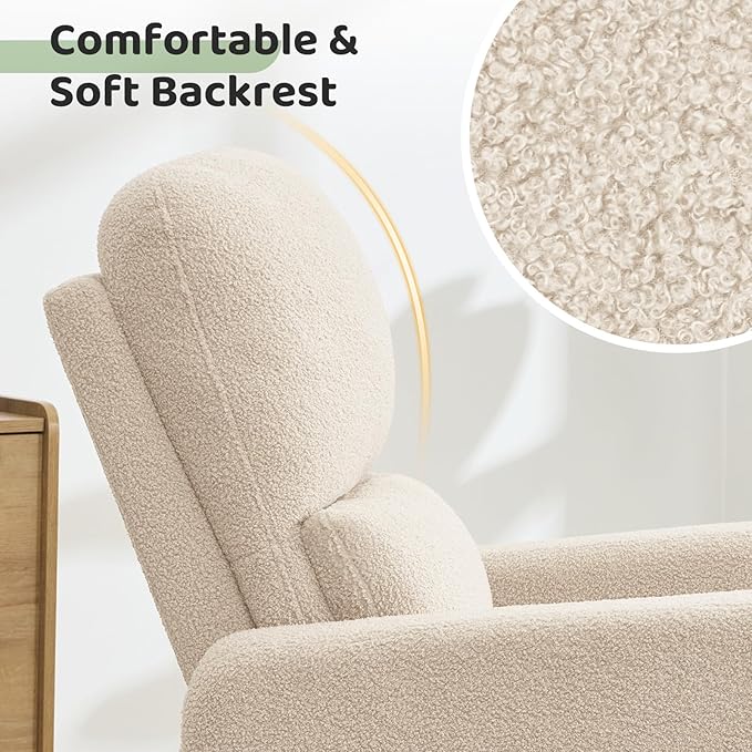 Swivel Rocker Recliner, Oversized Manual Boucle Nursery Glider Rocking Recliner - Image 5