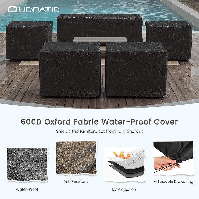 UDPATIO Aluminum Patio Furniture Set, Faux Wood Grain Modern Outdoor Furniture - Image 9